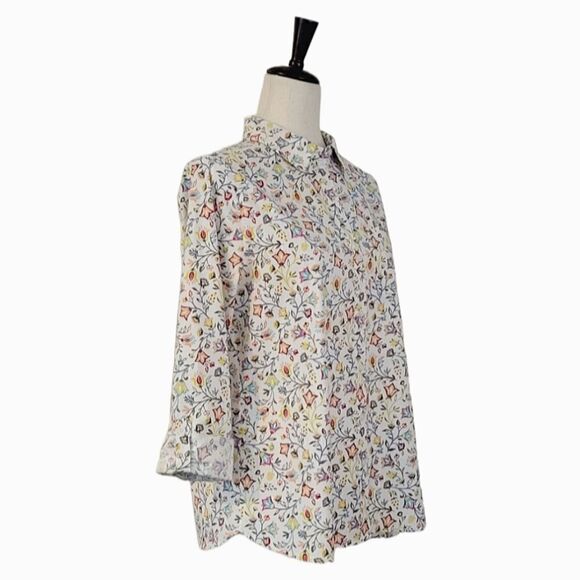 Croft & Barrow Multi Color Floral Roll Tab Sleeve Button Down Shirt Size S - Picture 2 of 9